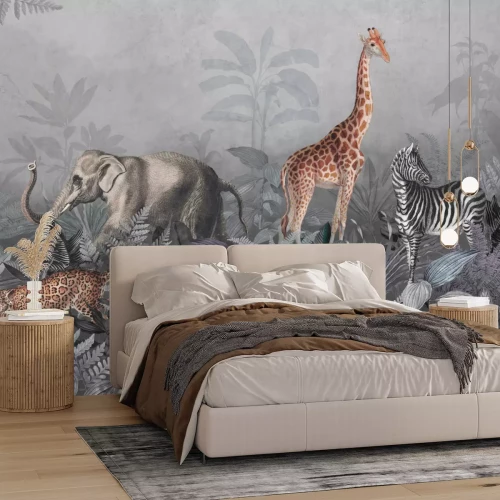 Fototapete Wildtiersafari zwischen tropischen Pflanzen in einem tropischen Dschungel