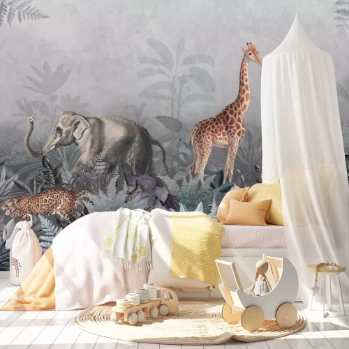 Fototapete Wildtiersafari zwischen tropischen Pflanzen in einem tropischen Dschungel