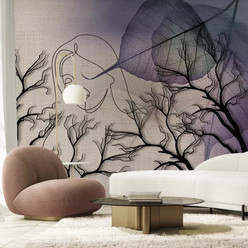 Fototapete 3D-Skizze einer Frau zwischen Ästen und Blättern