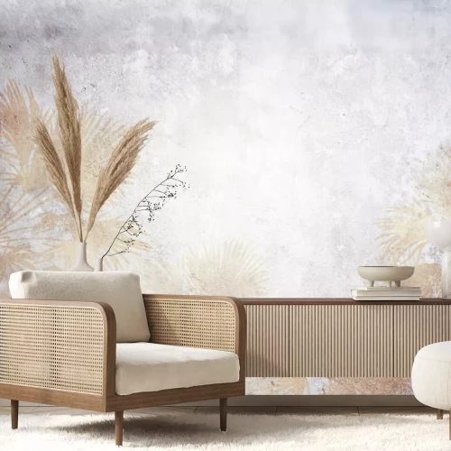 Fototapete Exotische Vegetation auf grauem Beton