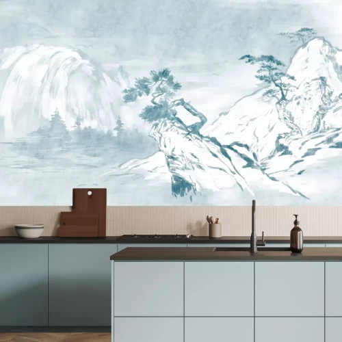 Fototapete Chinesische Landschaft mit Bäumen auf Felsen