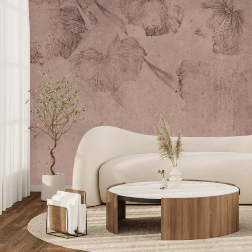 Fototapete Blumen im Skizzenstil auf strukturiertem Hintergrund