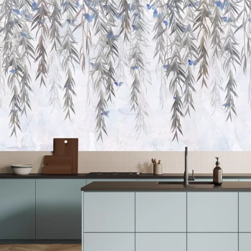 Fototapete Hängende Pflanzenreben auf einem Betonhintergrund