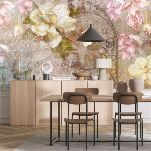 Fototapete Blumen auf einem strukturierten Vintage-Hintergrund