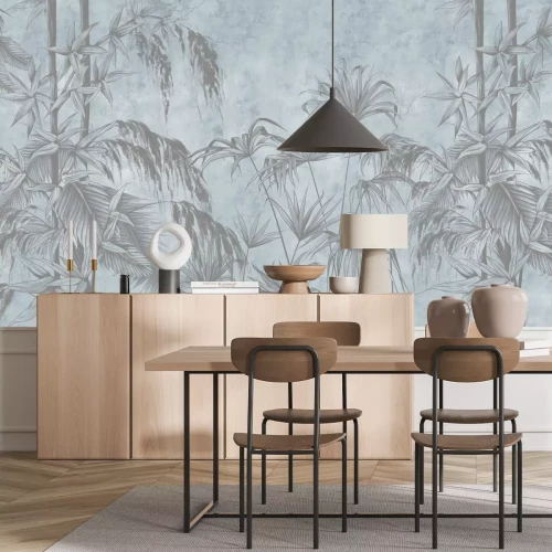 Fototapete Bambusblätter und Zweige auf strukturiertem Hintergrund