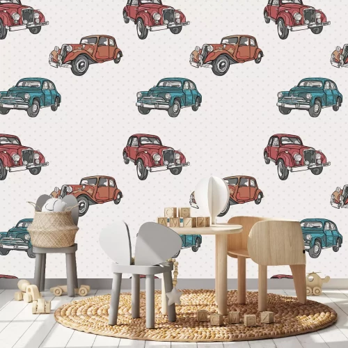Fototapete Retro-Autos auf einem gepunkteten Hintergrund