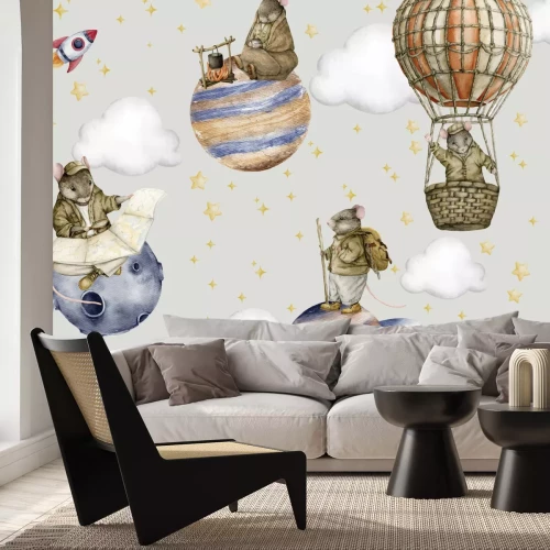 Fototapete Tiere und Planeten im Weltraum vor dem Hintergrund der Sterne