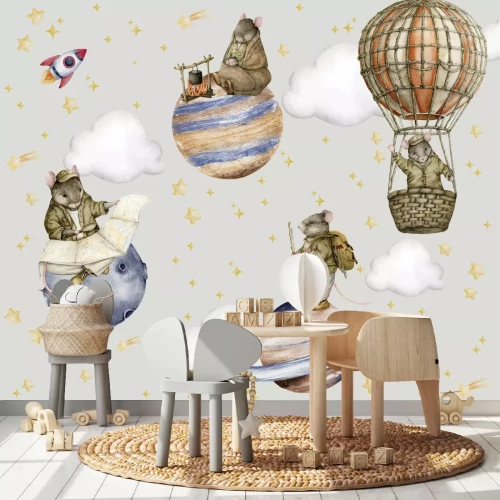 Fototapete Tiere und Planeten im Weltraum vor dem Hintergrund der Sterne