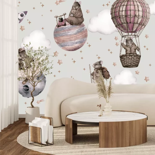 Fototapete Tiere mit Planeten im Weltraum