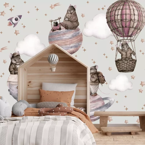 Fototapete Tiere mit Planeten im Weltraum