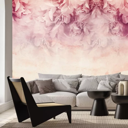 Fototapete Rosa Pfingstrosenblüten auf strukturiertem Hintergrund mit Aquarelleffekt