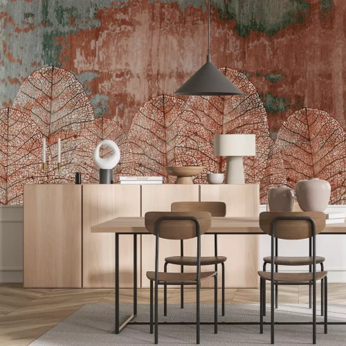 Fototapete 3D-Blätter auf strukturiertem Hintergrund