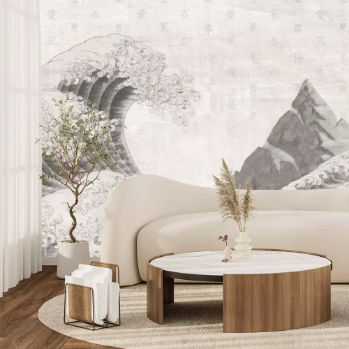 Fototapete Die große Welle vor der Küste von Kanagawa, monochromes Muster