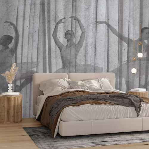 Fototapete Tanzende Ballerinas auf einem strukturierten gestreiften Hintergrund