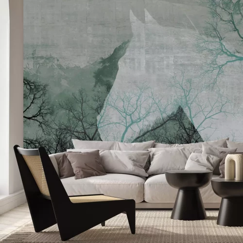 Fototapete Abstraktes Porträt eines Pferdes zwischen Bäumen