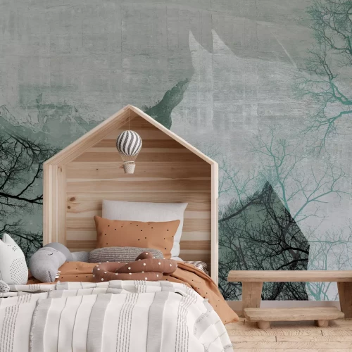 Fototapete Abstraktes Porträt eines Pferdes zwischen Bäumen