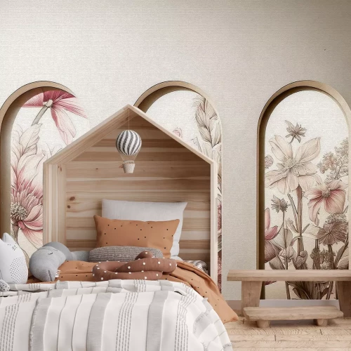 Fototapete Blumen in 3D-Bögen, botanisches Muster