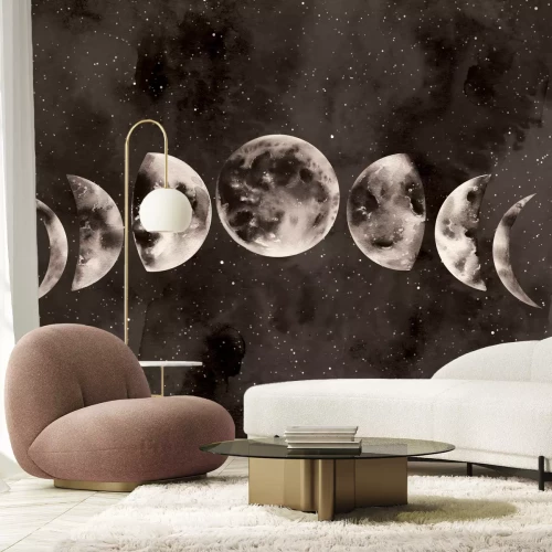 Fototapete Mondphasenmuster im Aquarellstil