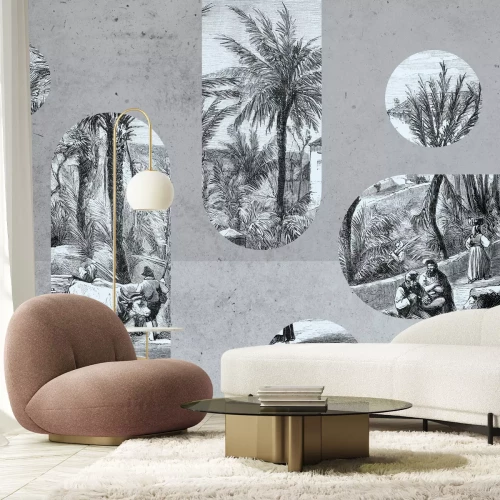 Fototapete Schwarz-weiße Landschaft in geometrischen Formen