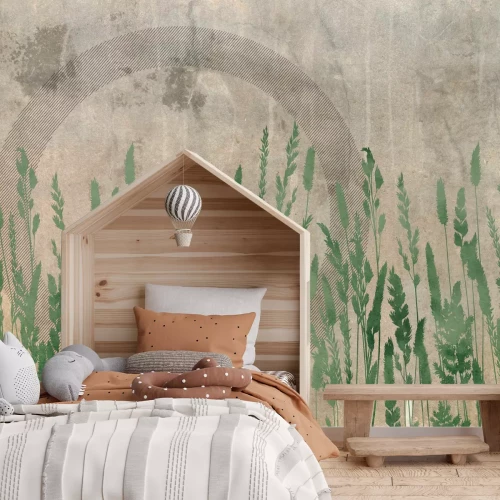 Fototapete Feldpflanzen und geometrische Formen, modernes Muster