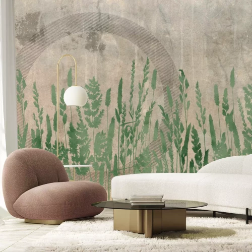 Fototapete Feldpflanzen und geometrische Formen, modernes Muster