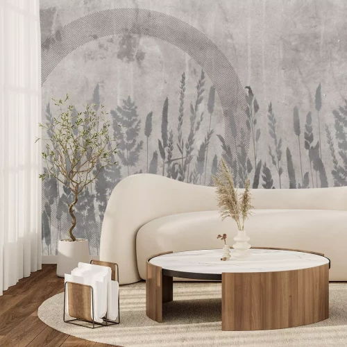 Fototapete Wildblumen mit Betonhintergrund im modernen Stil