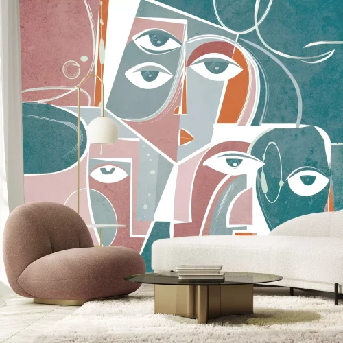 Fototapete Abstrakte Gesichter mit geometrischen Formen