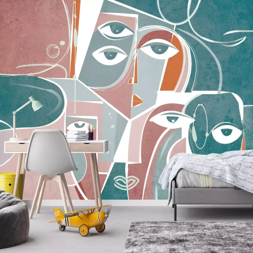 Fototapete Abstrakte Gesichter mit geometrischen Formen