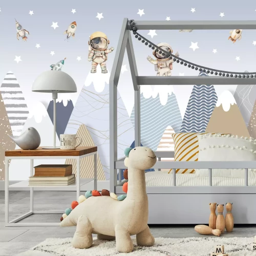 Fototapete Kosmonauten und Berge 3D-Muster für Kinder