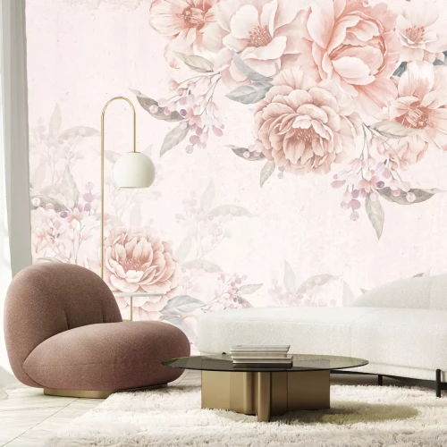 Fototapete Pastellfarbene Blumen mit strukturiertem Hintergrund