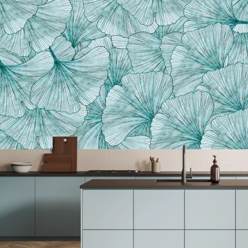 Fototapete Blaue Ginkgoblätter