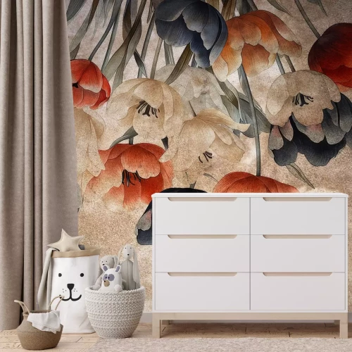 Fototapete Retro-Tulpen auf strukturiertem Hintergrund