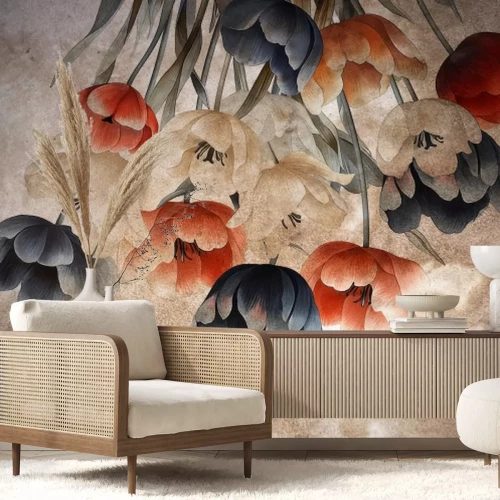 Fototapete Retro-Tulpen auf strukturiertem Hintergrund