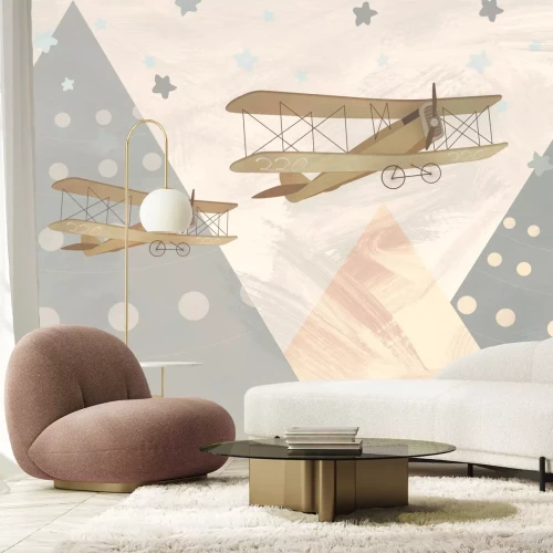 Fototapete Flugzeuge und abstrakte Berglandschaft für Kinder