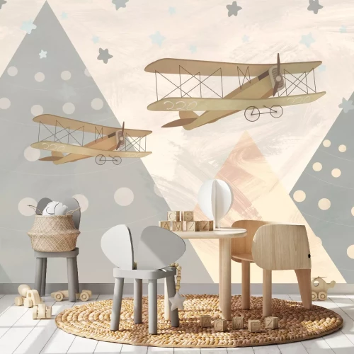 Fototapete Flugzeuge und abstrakte Berglandschaft für Kinder