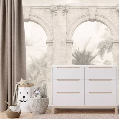 Fototapete Architektonische Bögen und tropische Pflanzenlandschaft