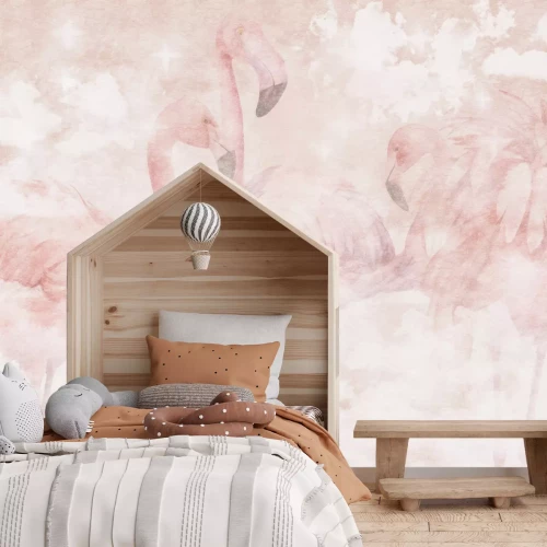 Fototapete Wandbild mit rosa Flamingos auf strukturiertem Hintergrund