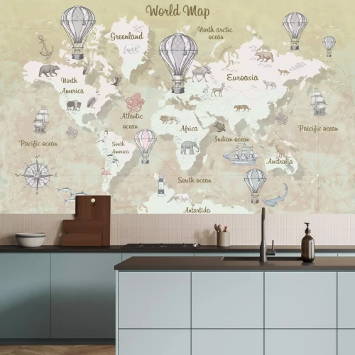 Fototapete Kinderweltkarte mit Tieren