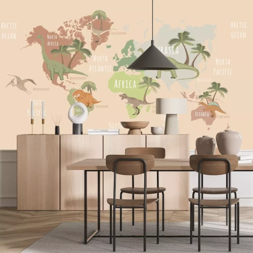 Fototapete Dinosaurier-Weltkarte für Kinder