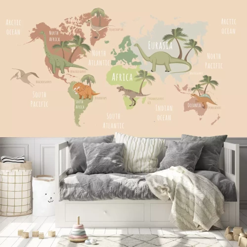 Fototapete Dinosaurier-Weltkarte für Kinder