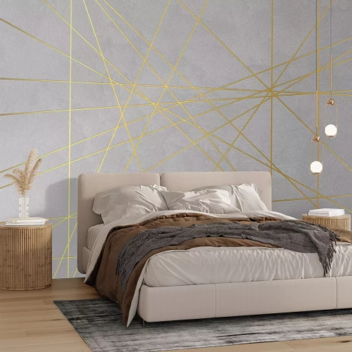 Fototapete Goldene geometrische Linien auf grauem Beton