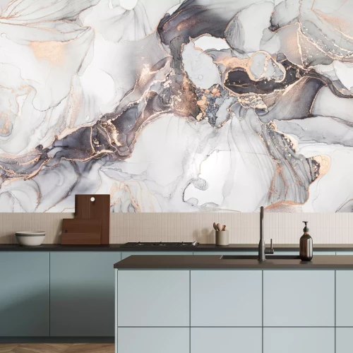 Fototapete Aquarellmarmor mit Goldverzierungen