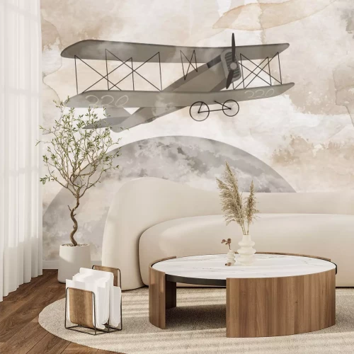 Fototapete Flugzeug auf einem Aquarellhintergrund mit dem Mond