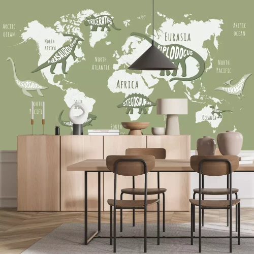 Fototapete Dinosaurier auf der Weltkarte Muster für Kinder