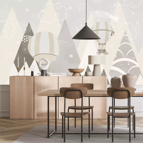 Fototapete Luftballons gegen die Berge - Illustration für Kinder