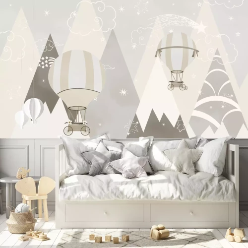 Fototapete Luftballons gegen die Berge - Illustration für Kinder