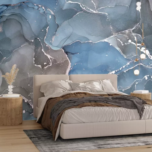 Fototapete Blaugrauer Marmor mit Silberimitat