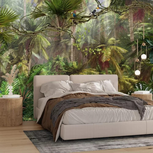 Fototapete Vögel im tropischen Dschungel inmitten der dichten Vegetation