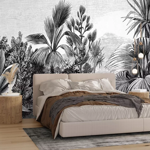 Fototapete Ein Fluss im schwarz-weißen Dschungel