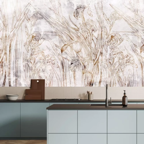 Fototapete Irisblüten auf strukturiertem Hintergrund